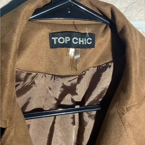 TopChic - Sz S - faux leather suede fringe fashion jacket - tan - 10” fringe - Picture 2 of 7